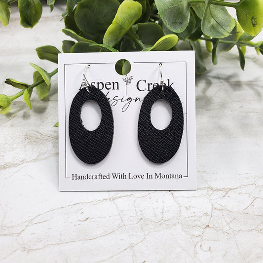 Mini Leather Earrings- Black Textured