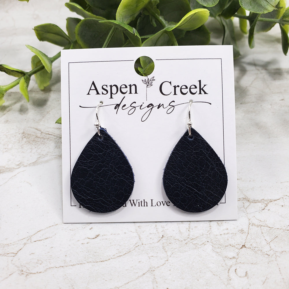 Mini Leather Earrings- Dark Navy Blue