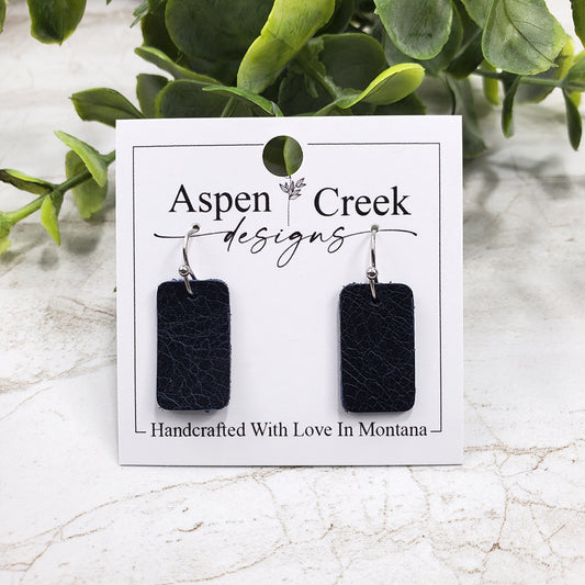 Mini Leather Earrings- Dark Navy Blue