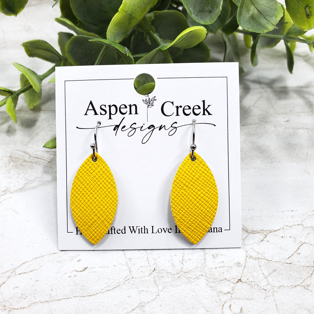 Mini Leather Earrings- Yellow Saffiano