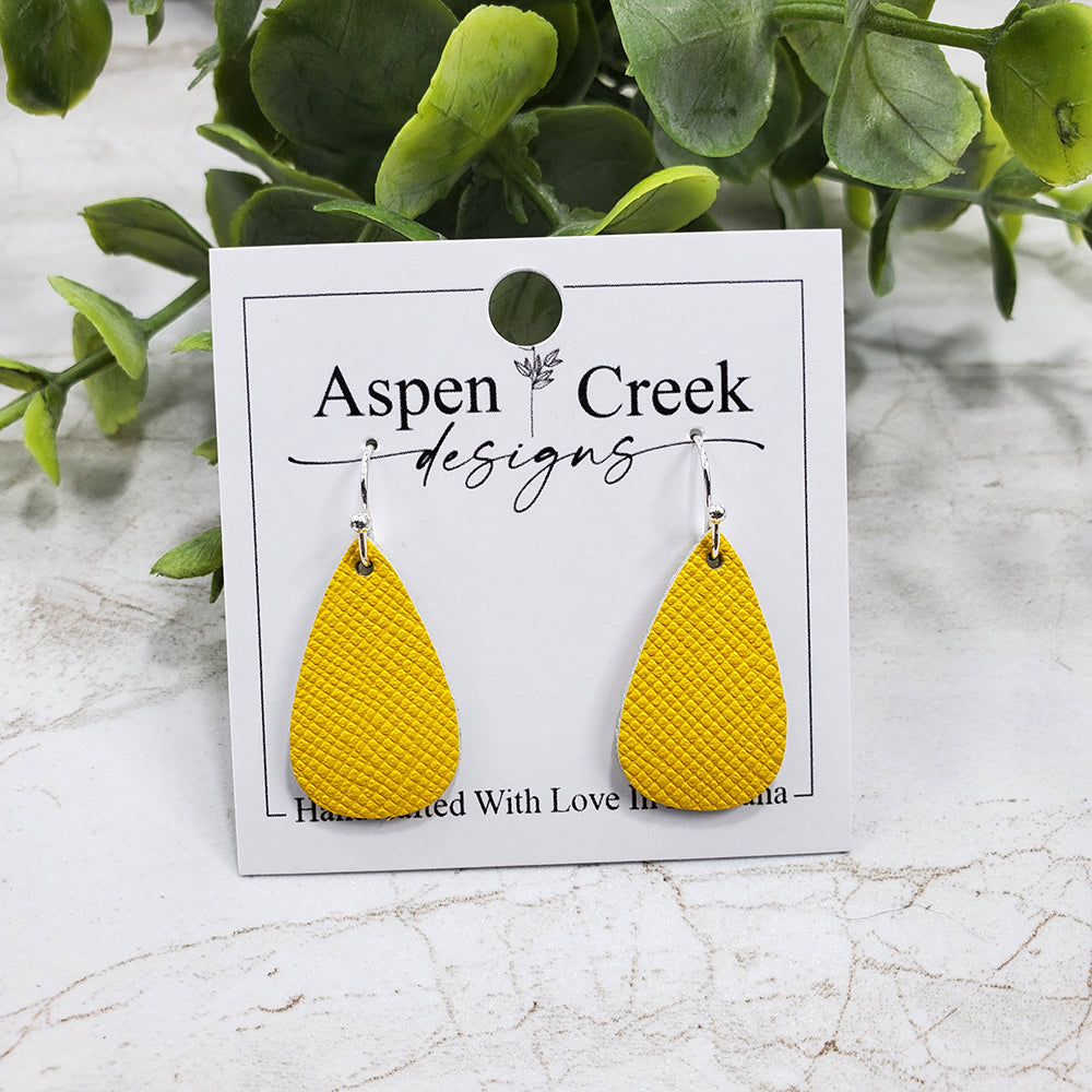 Mini Leather Earrings- Yellow Saffiano