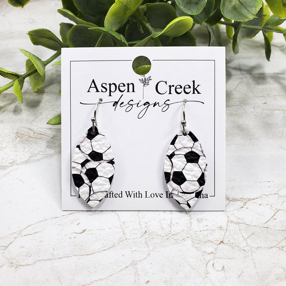 Mini Leather Earrings- Soccer Balls