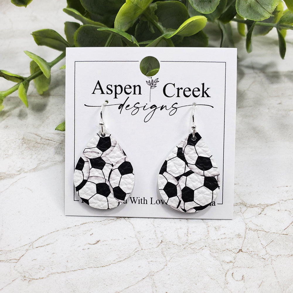 Mini Leather Earrings- Soccer Balls