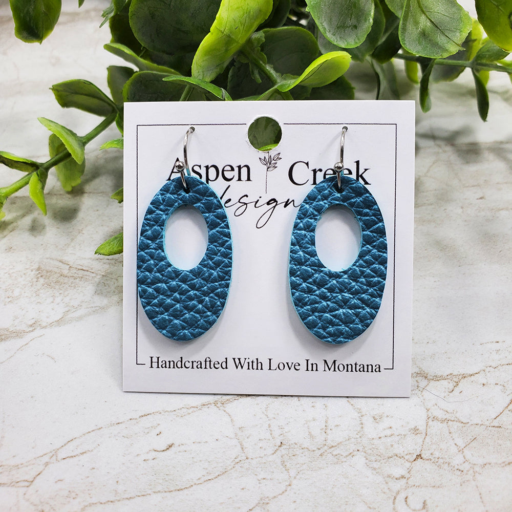 Mini Leather Earrings- Blue Shimmer Pebble