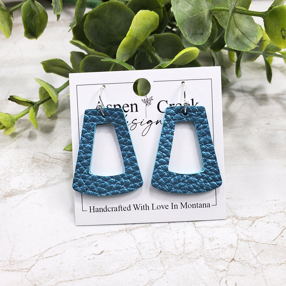 Mini Leather Earrings- Blue Shimmer Pebble