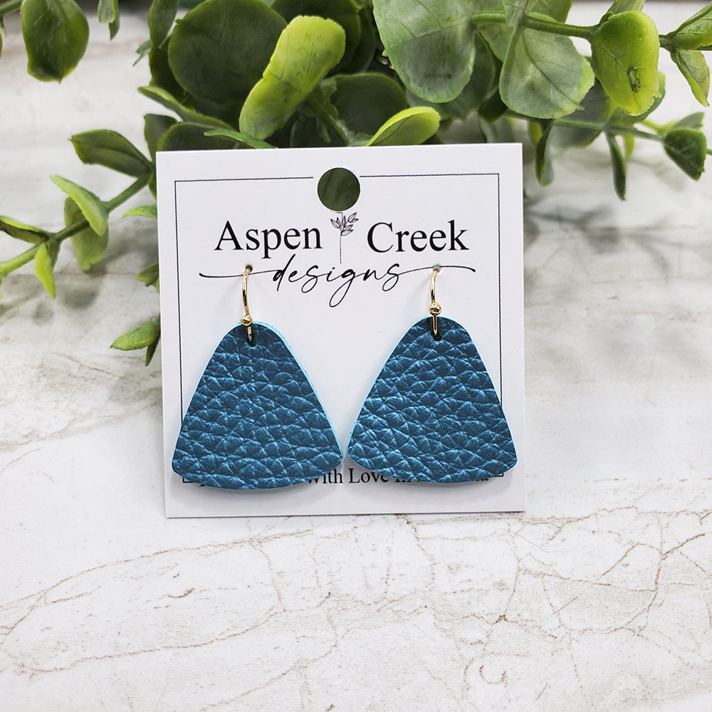 Mini Leather Earrings- Blue Shimmer Pebble