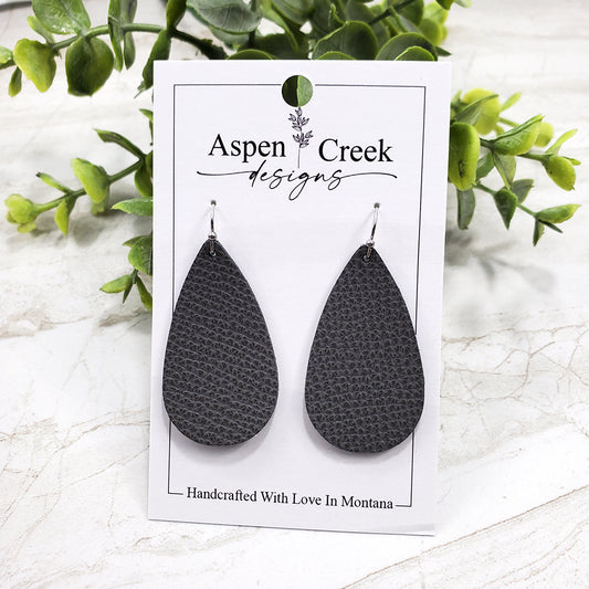 Leather Earrings- Dark Gray Textured