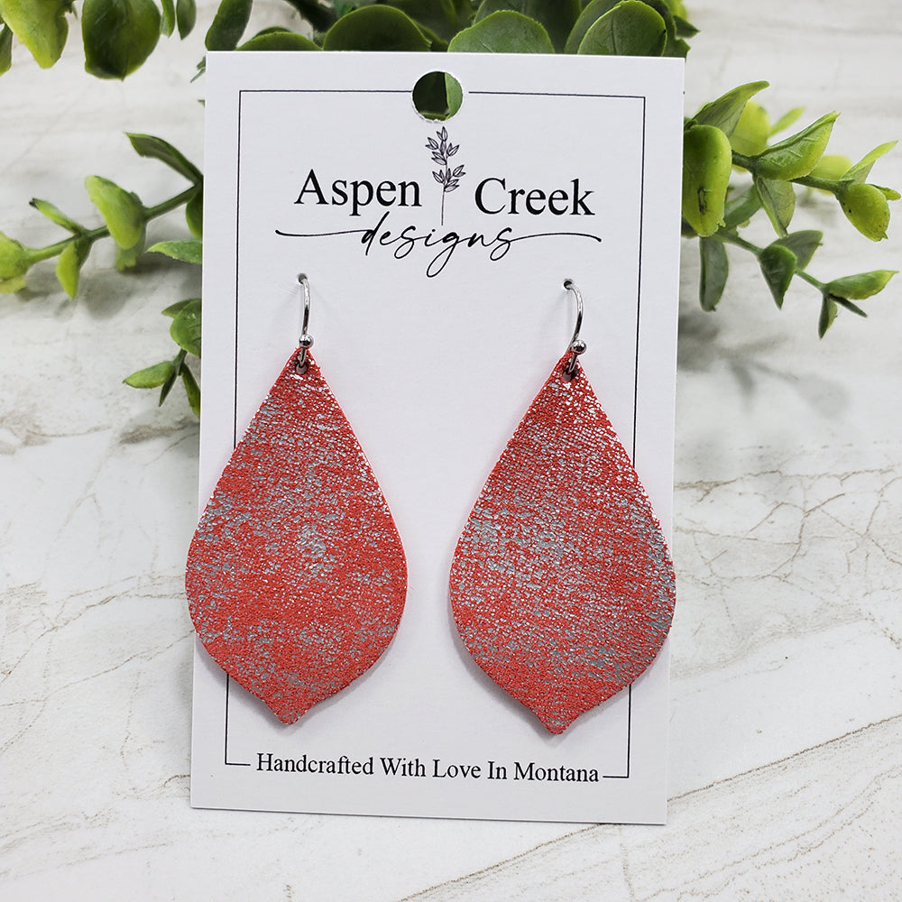 Leather Earrings- Red & Silver