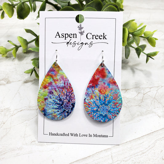 Leather Earrings- Tie Dye