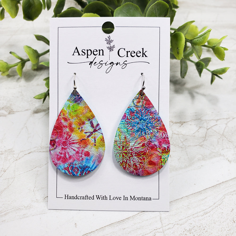 Leather Earrings- Tie Dye