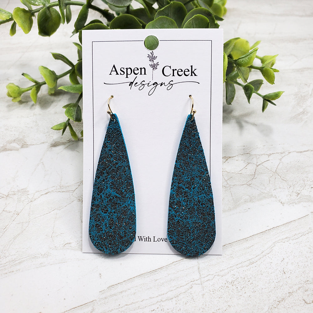 Leather Earrings- Turquoise & Gold Sparkle