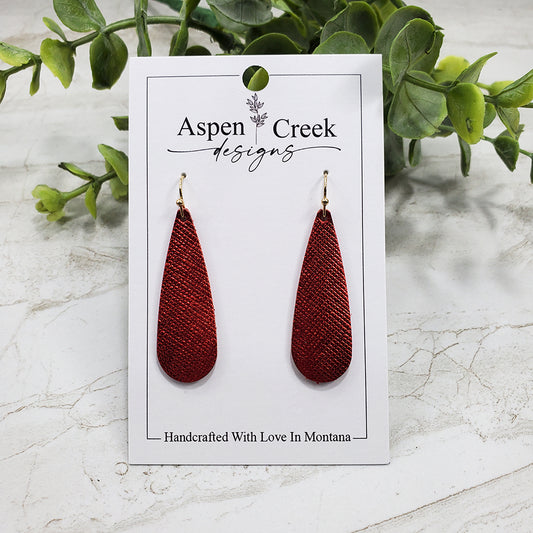 Leather Earrings- Metallic Red Textured