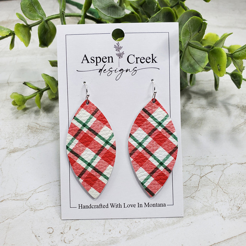 Leather Earrings- Christmas Plaid