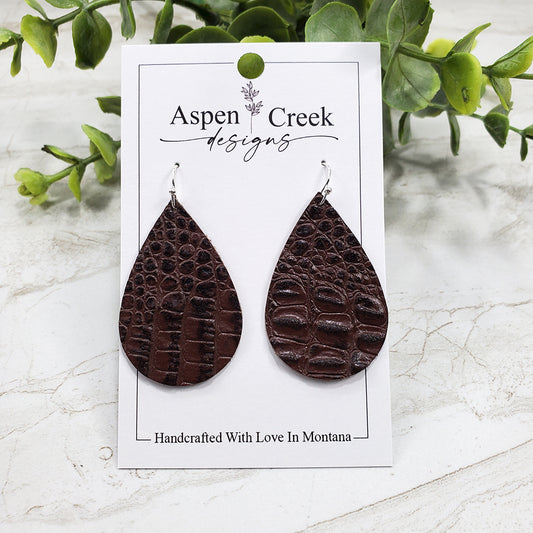 Leather Earrings- Embossed Alligator