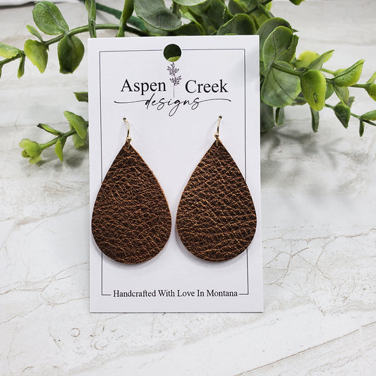 Leather Earrings- Bronze Metallic Pebble