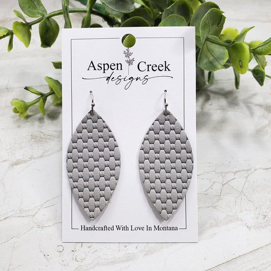 Leather Earrings- Gray Basket Weave