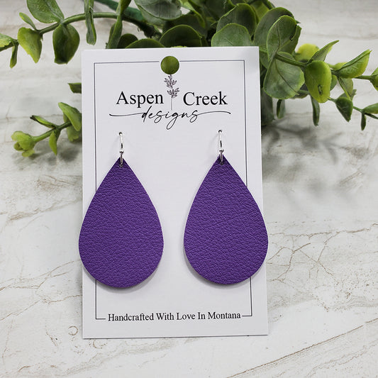 Leather Earrings- Purple Pebble