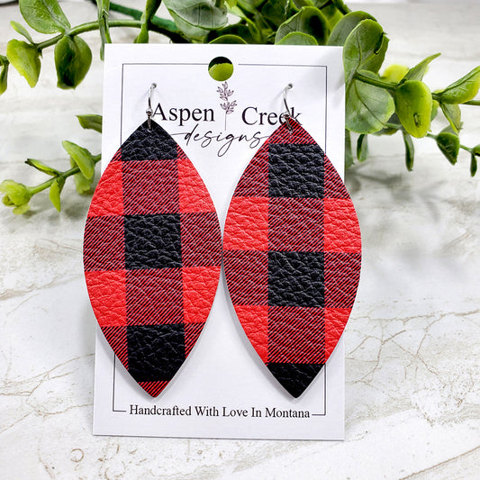 Leather Earrings- Buffalo Plaid