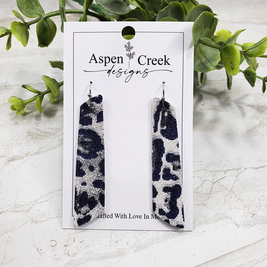 Leather Earrings- Blue Sparkle Leopard