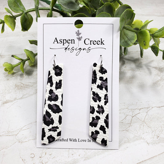 Leather Earrings- Black & Gray Leopard