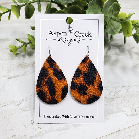 Leather Earrings- Gold & Black Cheetah