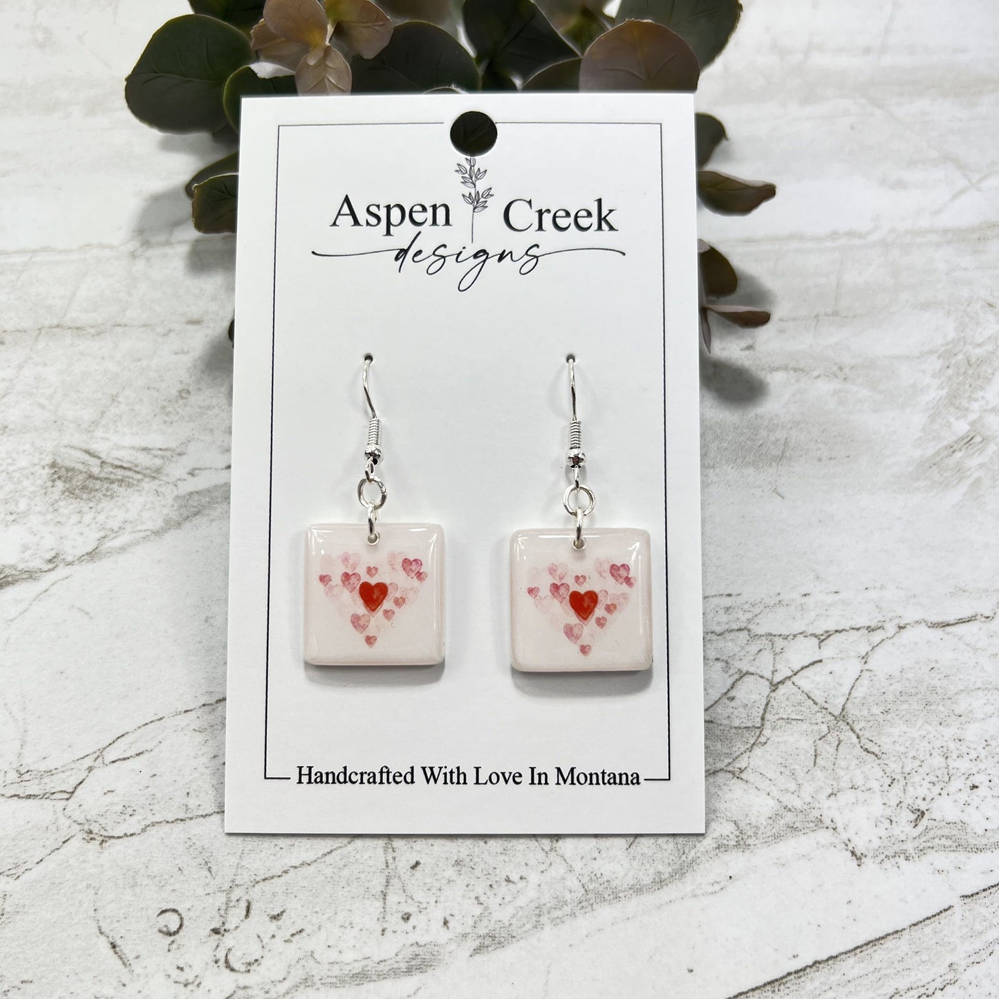 Resin Earrings- Hearts Abstract