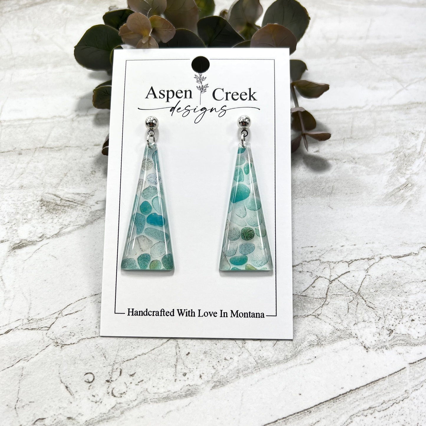 Resin Earrings- Aqua Pebble Abstract