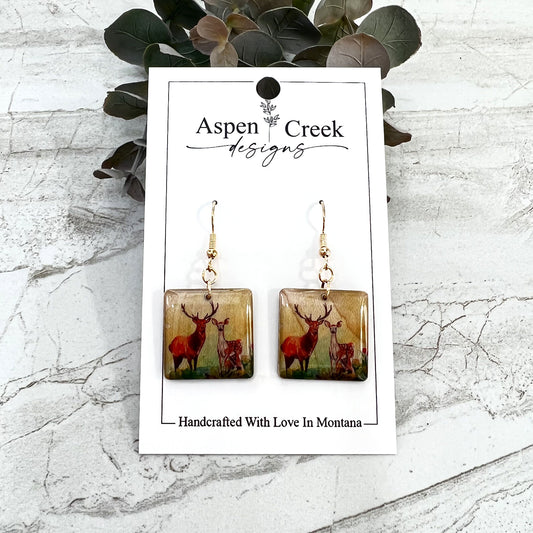 Resin Earrings- Deer Scenic