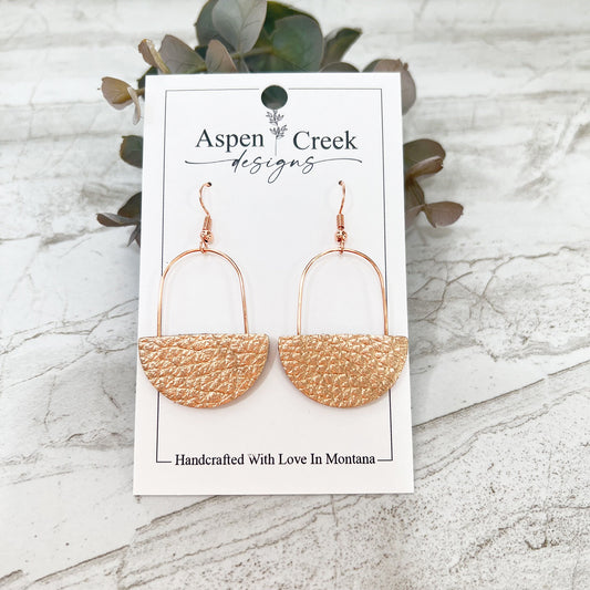 Leather & Wire Earrings- Rose Gold Metallic