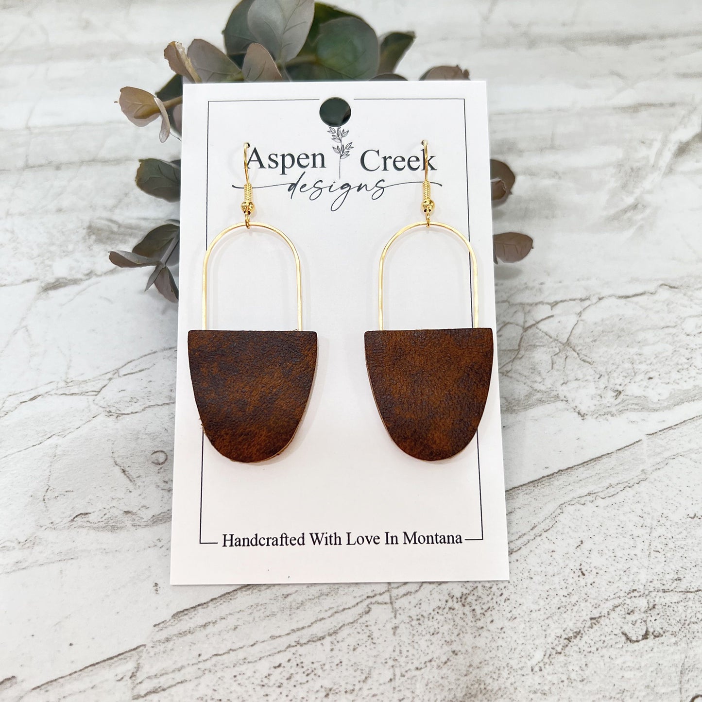 Leather & Wire Earrings- Whiskey Brown