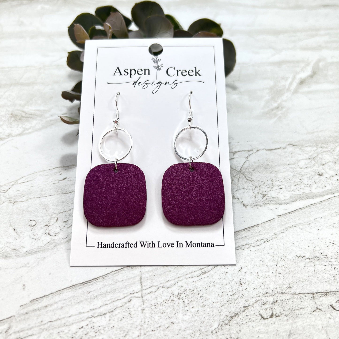 Leather & Wire Earrings- Brushed Purple Metallic