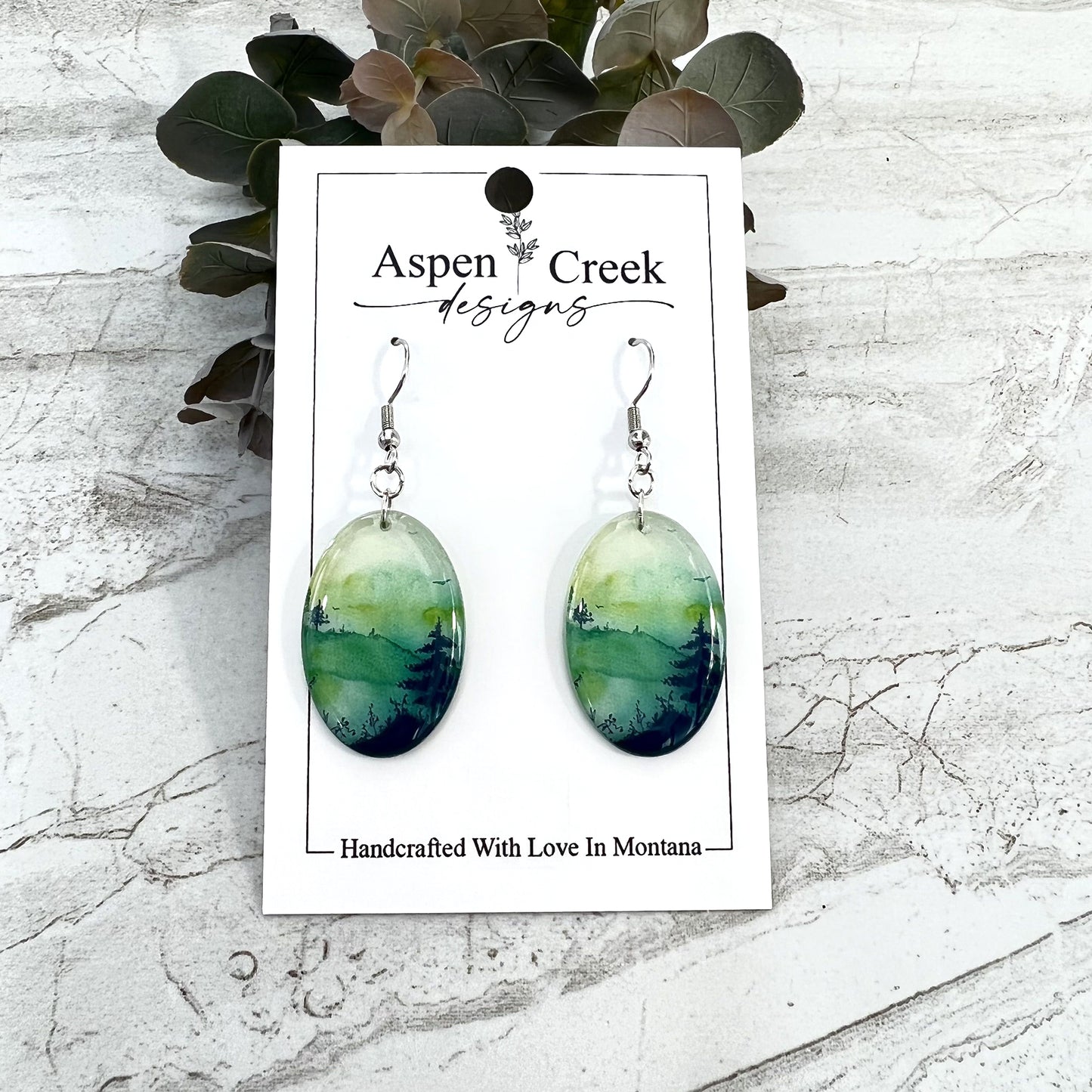 Resin Earrings- Mountains Trees Scenic