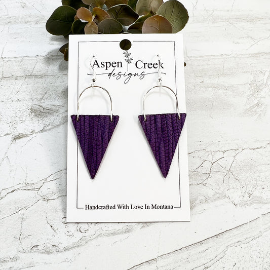 Leather & Wire Earrings- Eggplant Palm