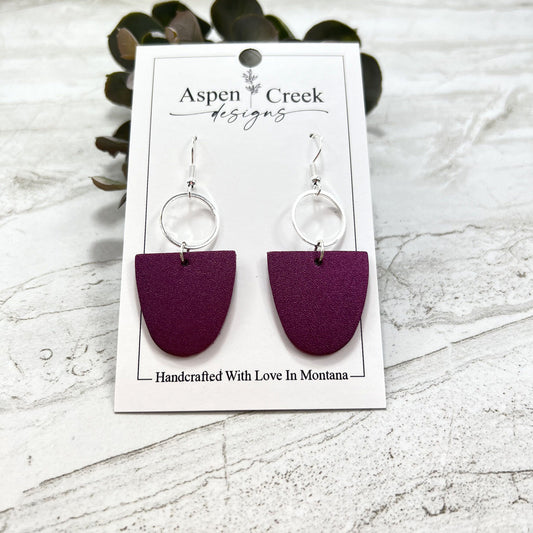 Leather & Wire Earrings- Brushed Purple Metallic