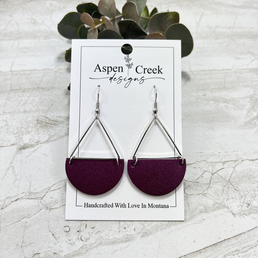 Leather & Wire Earrings- Brushed Purple Metallic