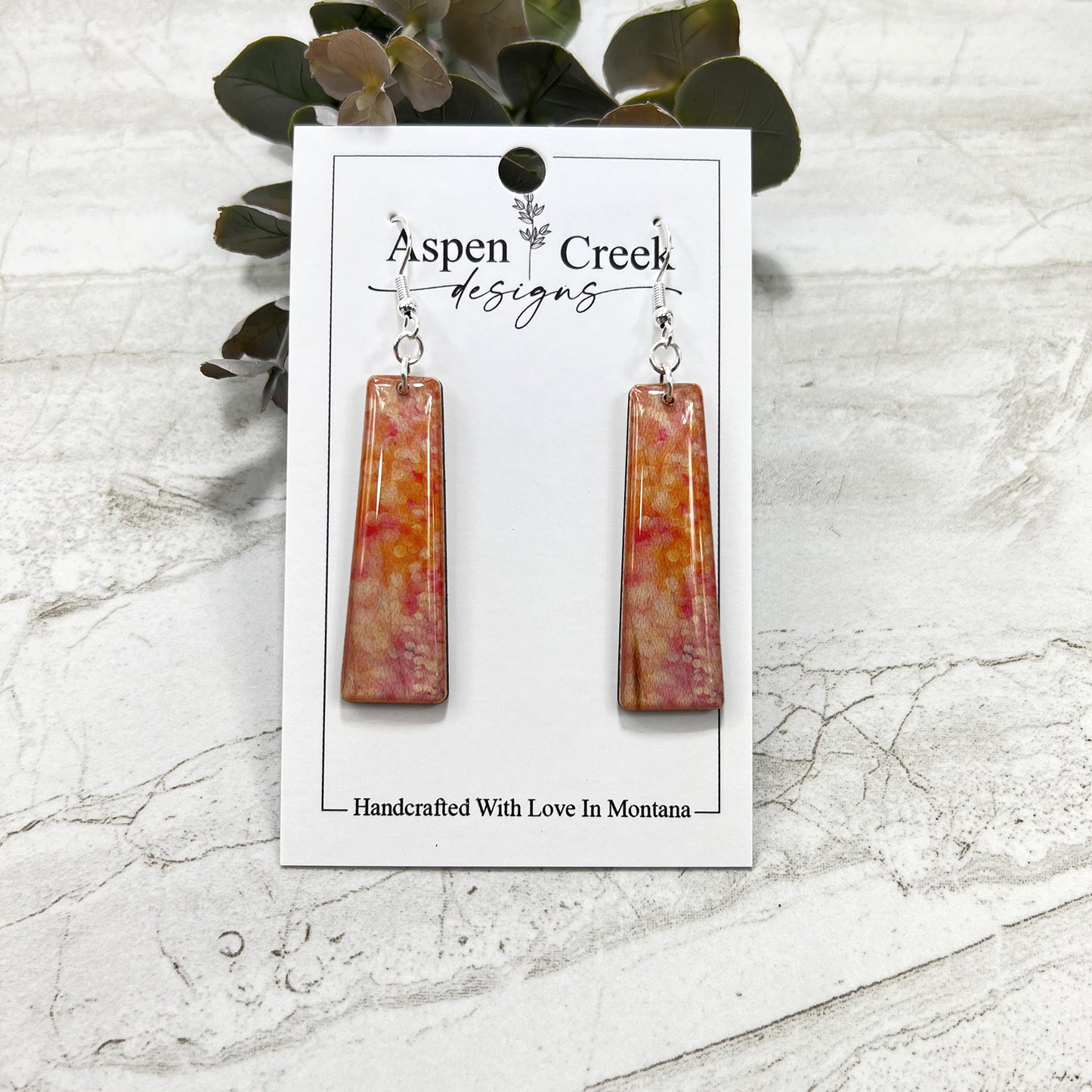 Resin Earrings- Orange Pink Abstract