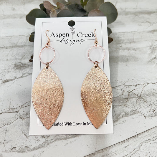 Leather & Wire Earrings- Rose Gold Sparkle