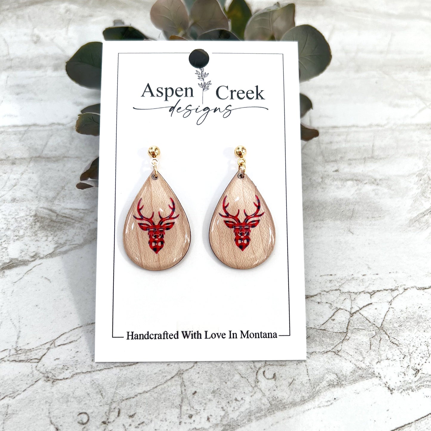 Resin Earrings- Plaid Deer Scenic