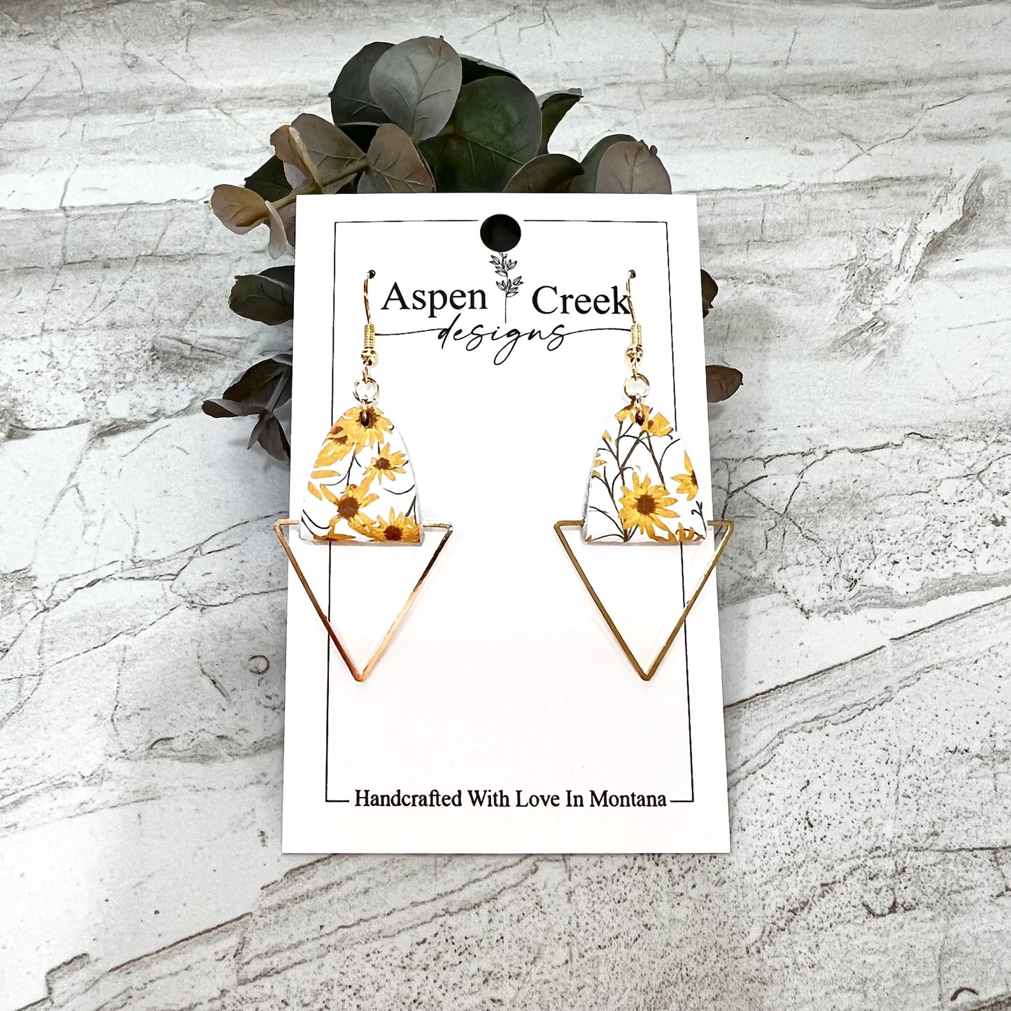 Leather & Wire Earrings- Yellow Flowers