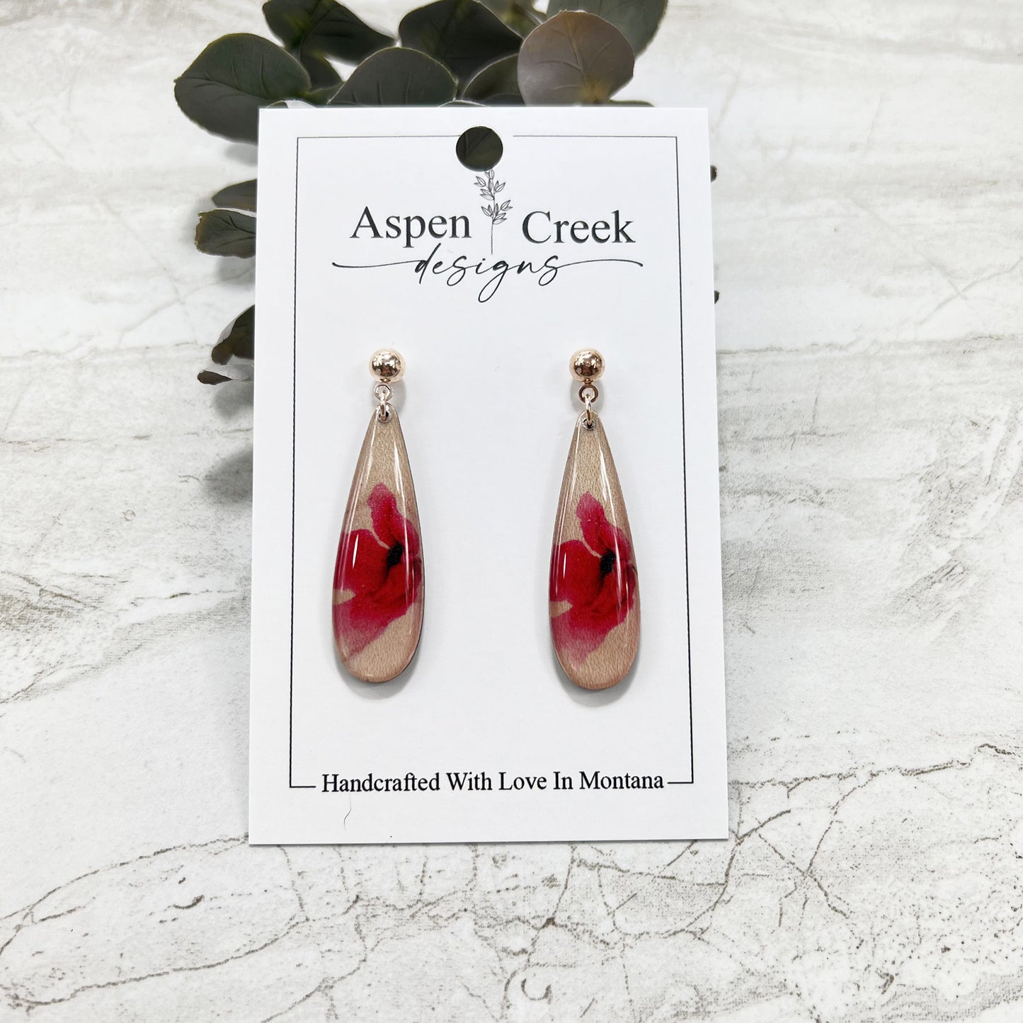 Resin Earrings- Red Floral