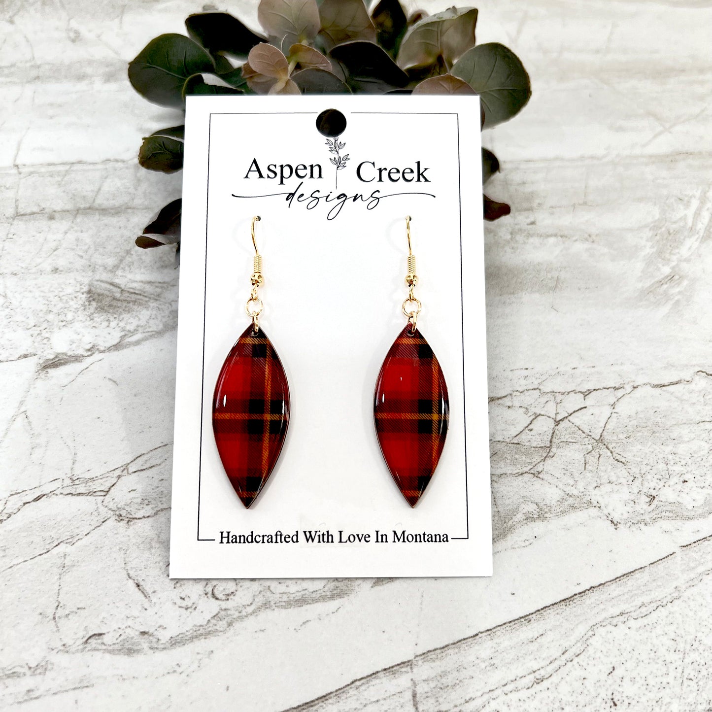 Resin Earrings- Buffalo Plaid