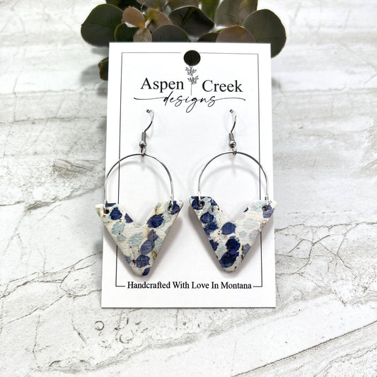 Cork Over Leather & Wire Earrings- Arctic Blue