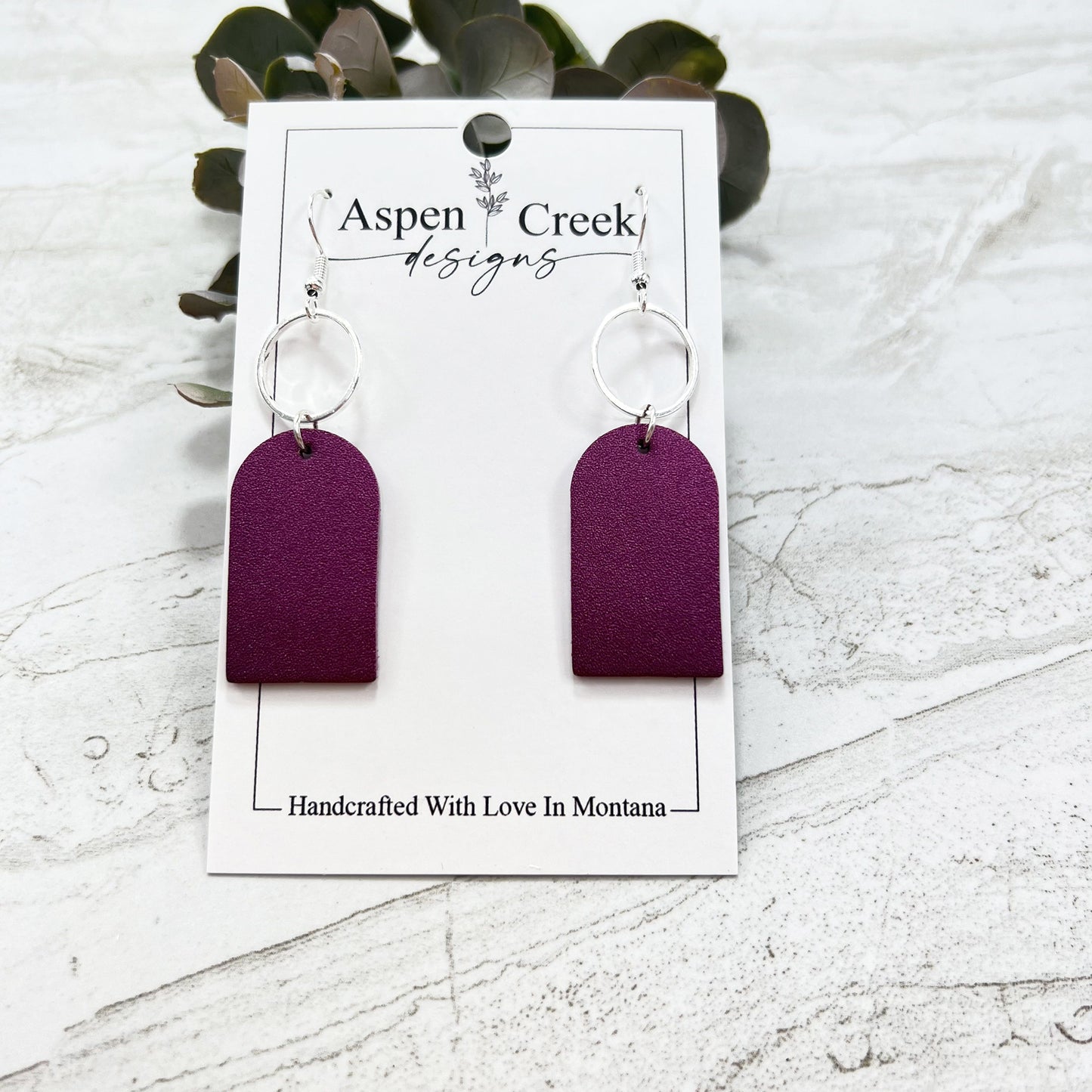 Leather & Wire Earrings- Brushed Purple Metallic