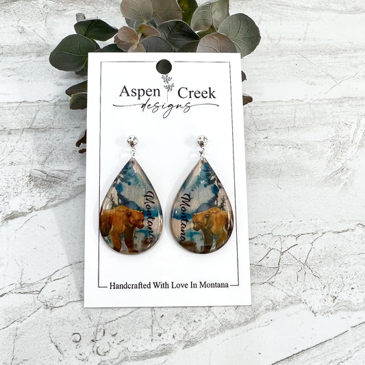 Resin Earrings- Montana Grizzly Scenic