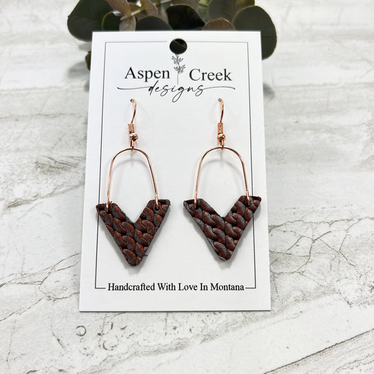 Leather & Wire Earrings- Bronze Shimmer Braid