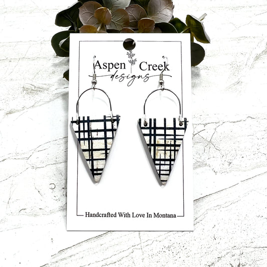 Cork Over Leather & Wire Earrings- Crosshatch