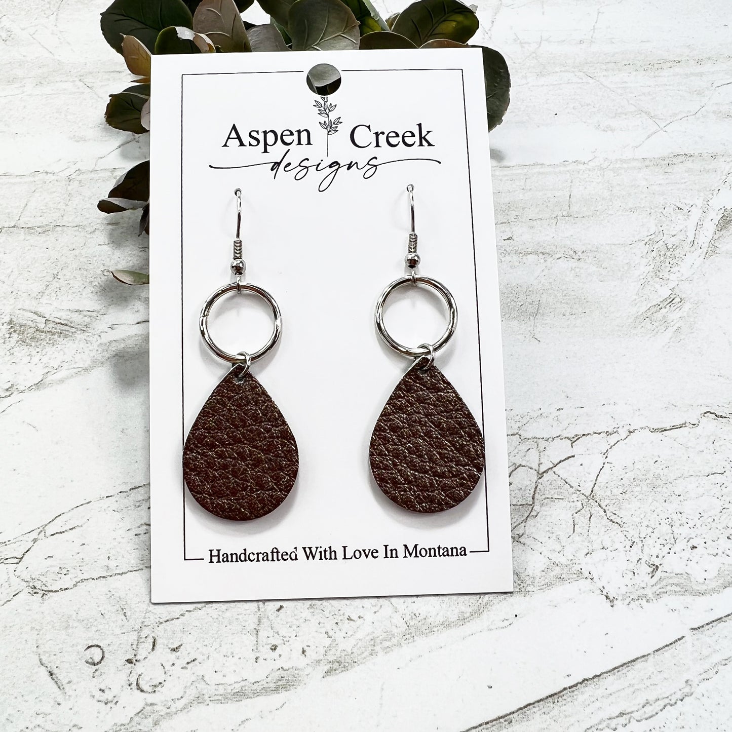 Leather & Wire Earrings- Milk Chocolate Metallic