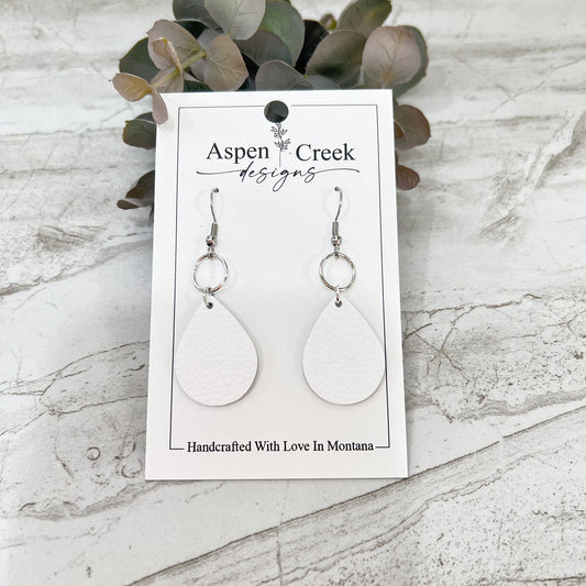 Leather & Wire Earrings- White Pebble