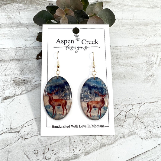 Resin Earrings- Deer In The Woods Scenic