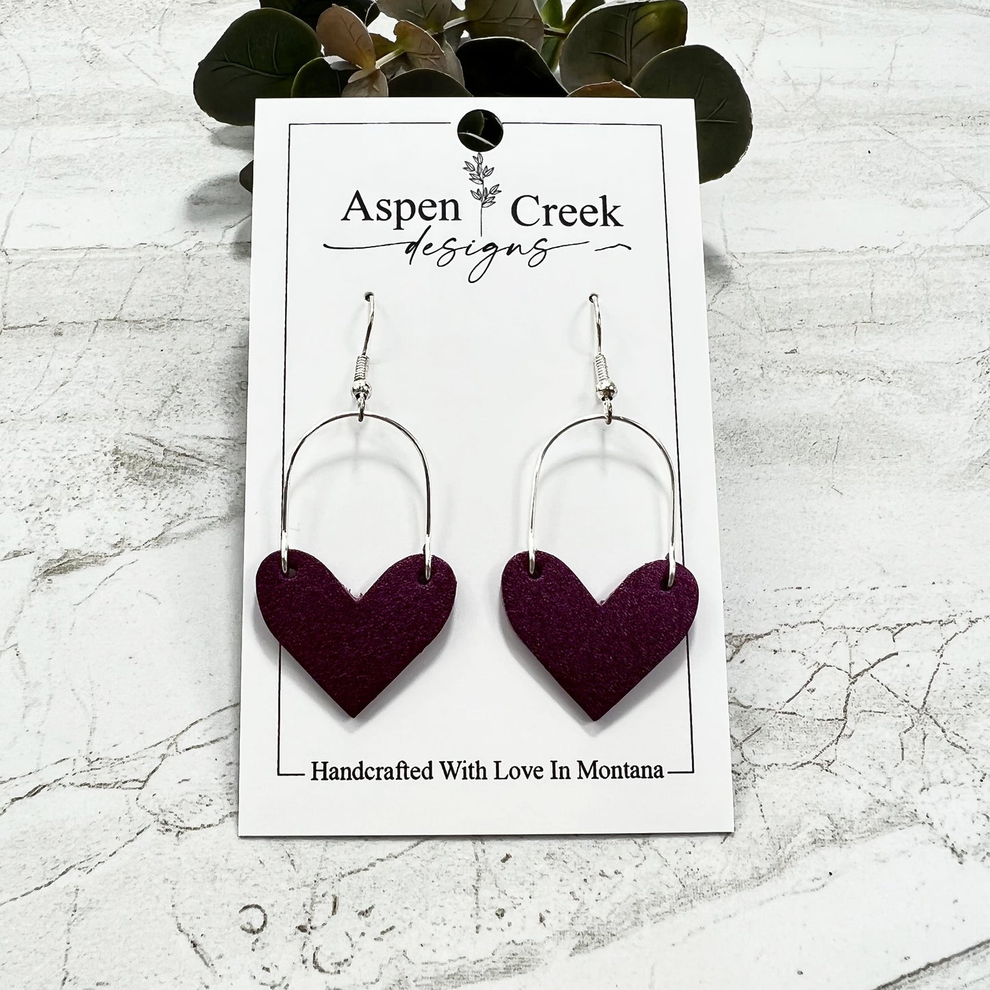 Leather & Wire Earrings- Purple Satin Metallic